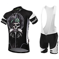 Malciklo Herrn Kurzarm Fahrradtrikot mit Trägerhosen Weiß Schwarz Fahhrad Sportkleidung Atmungsaktiv 3D Pad Rasche Trocknung Tasche auf der Rückseite Sport Coolmax Lycra Seeräuber Bergradfahren