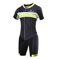 Malciklo Herrn Kurzarm Triathlonanzug - Grün / schwarz Geometrisch / Britisch Fahhrad Atmungsaktiv,  Rasche Trocknung Coolmax,  Lycra Geometrisch / Hochelastisch / Erweitert / SBS Reißverschlüsse Lightinthebox