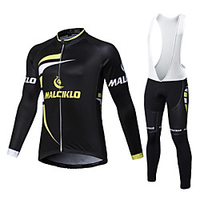 Malciklo Herrn Langarm Fahrradtrikot mit Trägerhosen Weiß Schwarz Fahhrad Strumpfhosen / Lange Radhose Sportkleidung Atmungsaktiv 3D Pad Rasche Trocknung Sport Coolmax Elastan Lycra Kurve Lightinthebox