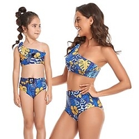 Mama und ich Badeanzug Blatt Sport Bedruckt Grün Blau Rosa Ärmellos Urlaub Passende Outfits Lightinthebox