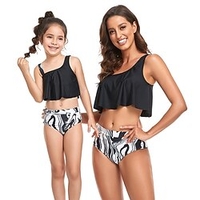 Mama und ich Badeanzug Farbblock Sport Bedruckt Schwarz Orange Ärmellos Urlaub Passende Outfits Lightinthebox