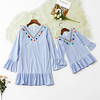 Mama und ich Familien Kleidung Sets Kleid Grafik Langarm Druck Blau Knielang Sommer Lightinthebox