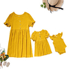 Mama und ich Familien Kleidung Sets Kleid Solide Kurzarm Druck Gelb Knielang Sommer Lightinthebox