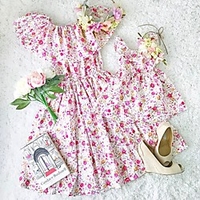 Mama und ich Fuchsie Sommer Aktiv Festtage Wochenende Gerüscht Blumen Kurzarm Kleid Lightinthebox