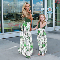 Mama und ich Grün Grundlegend Gerüscht Blumen Ärmellos Maxi Kleid Lightinthebox