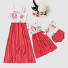 Mama und ich Kleid Baumwolle Blumen Druck Rote Ärmellos Knielang Grundlegend Passende Outfits Lightinthebox