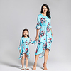 Mama und ich Kleid Grafik Druck Blau Halbe Ärmel Maxi Passende Outfits Lightinthebox