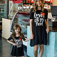 Mama und ich Kleid Grafik Druck Schwarz Kurzarm Knielang Passende Outfits Lightinthebox