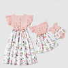 Mama und ich Kleider Baumwolle Blumendruck Patchwork Errötendes Rosa Staubblau Kurzarm Knielang Süße passende Outfits Lightinthebox