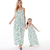 Mama und ich Kleider Blatt Normal Rückenfrei Blau Ärmellos Maxi Trägerkleid Aktiv Passende Outfits Lightinthebox