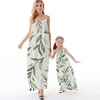 Mama und ich Kleider Blatt Normal Rückenfrei Grün Ärmellos Maxi Trägerkleid Aktiv Passende Outfits Lightinthebox