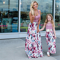 Mama und ich Kleider Blumen Druck Purpur Ärmellos Maxi Alltag Passende Outfits Lightinthebox
