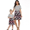 Mama und ich Kleider Blumen Gestreift Farbblock Täglich Gerüscht Weiß Kurzarm Übers Knie T Shirt Kleid bezaubernd Passende Outfits Lightinthebox