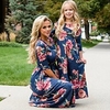 Mama und ich Kleider Blumen Grafik Sport Natur Bedruckt Staubiges Blau Langarm Midi Alltag Passende Outfits / Herbst / Frühling / nette Art Lightinthebox