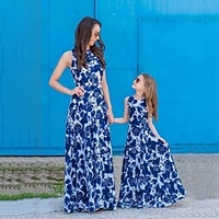 Mama und ich Kleider Blumen Grafik Täglich Bedruckt Blau Ärmellos Maxi bezaubernd Passende Outfits Lightinthebox