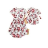 Mama und ich Kleider Blumen Grafik Täglich Gerüscht Weiß Kurzarm Midi T Shirt Kleid bezaubernd Passende Outfits Lightinthebox