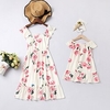 Mama und ich Kleider Blumen Grafik Täglich Gerüscht Weiß Kurzarm Midi T Shirt Kleid bezaubernd Passende Outfits Lightinthebox