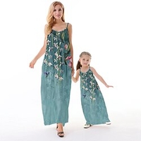 Mama und ich Kleider Blumen Grafik Tier Täglich Bedruckt Blau Hellgrün Himmelblau Ärmellos Maxi Trägerkleid 3D-Druck Alltag Passende Outfits / Sommer Lightinthebox