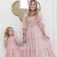 Mama und ich Kleider Blumen Normal Gerüscht Grün Blau Weiß Halbe Ärmel Midi Urlaub Passende Outfits / Frühling / Sommer / nette Art Lightinthebox