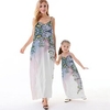 Mama und ich Kleider Blumen Normal Rückenfrei Blau Ärmellos Maxi Trägerkleid Aktiv Passende Outfits Lightinthebox