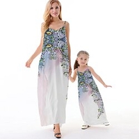 Mama und ich Kleider Blumen Normal Rückenfrei Blau Ärmellos Maxi Trägerkleid Aktiv Passende Outfits Lightinthebox