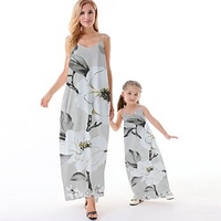 Mama und ich Kleider Blumen Normal Rückenfrei Grau Ärmellos Maxi Trägerkleid Aktiv Passende Outfits Lightinthebox