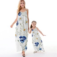 Mama und ich Kleider Blumen Normal Rückenfrei Weiß Ärmellos Maxi Trägerkleid Aktiv Passende Outfits Lightinthebox