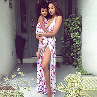 Mama und ich Kleider Blumen Rückenfrei Rosa Ärmellos Maxi Alltag Passende Outfits Lightinthebox