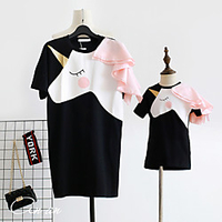 Mama und ich Kleider Einhorn Freizeitskleidung Patchwork Schwarz Kurzarm Knielang Täglich Passende Outfits / Sommer Lightinthebox