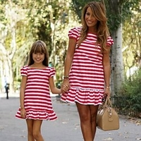 Mama und ich Kleider Gestreift Grafik Sport Natur Gerüscht Rote Kurzarm Übers Knie T Shirt Kleid Aktiv Passende Outfits / Frühling / Sommer / Alltag Lightinthebox