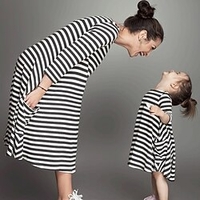 Mama und ich Kleider Gestreift Sport Patchwork Schwarz Langarm Midi Alltag Passende Outfits / Herbst / Frühling / nette Art / Bedruckt Lightinthebox