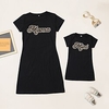 Mama und ich Kleider Leopard Buchstabe Normal Bedruckt Schwarz Kurzarm Knielang Alltag Passende Outfits Lightinthebox