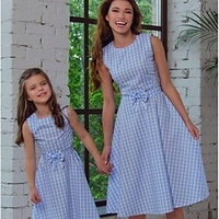 Mama und ich Kleider Verziert Täglich Schleife Leicht Blau Ärmellos Knielang T Shirt Kleid Täglich Passende Outfits Lightinthebox