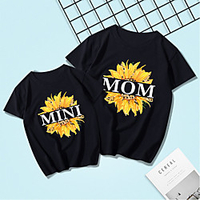 Mama und ich Oberteile Blumen Buchstabe Druck Schwarz Rote Kurzarm Grundlegend Passende Outfits Lightinthebox