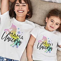 Mama und ich Oberteile Einhorn Buchstabe Tier Druck Weiß Kurzarm Alltag Passende Outfits Lightinthebox
