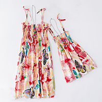 Mama und ich Regenbogen Sommer Boho Lässig / Alltäglich Druck Schmetterling Blumen Ärmellos Knielang Kleider Lightinthebox