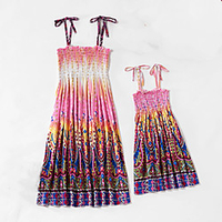 Mama und ich Rosa Sommer Boho Lässig / Alltäglich Druck Blumen Ärmellos Knielang Kleider Lightinthebox