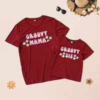 Mama und ich T-Shirt Oberteile Blumen Buchstabe Normal Bedruckt Rote Kurzarm bezaubernd Passende Outfits Lightinthebox