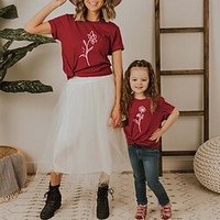 Mama und ich T-Shirt Oberteile Blumen Normal Bedruckt Rosa Rote Kurzarm bezaubernd Passende Outfits Lightinthebox