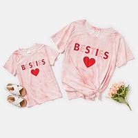 Mama und ich T-Shirt Oberteile Herz Buchstabe Normal Bedruckt Rosa Kurzarm Täglich Passende Outfits Lightinthebox
