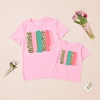 Mama und ich T-Shirt Oberteile Leopard Normal Bedruckt Rosa Kurzarm Alltag Passende Outfits Lightinthebox