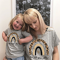 Mama und ich Valentinstag Oberteile Regenbogen Herz Buchstabe Normal Bedruckt Hellgrau Kurzarm Täglich Passende Outfits Lightinthebox