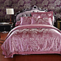 Mankedun Blumendruck Extra Large Jacquard-Seide Floss 4 Stück Set Bettwäsche