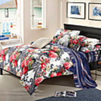 Mankedun frischer Art-Blumen-Muster Große reiner Baumwolle 4 Stück Set Bettwäsche