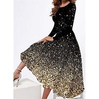 Maxikleid mit Rundhalsausschnitt und gepunkteten Pailletten für Damen,  elegant,  stilvoll,  für Partys,  Hochzeitsgäste,  langärmelig,  Frühling/Herbst