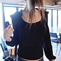 Mler Korean Lange Hülse des engen T-Shirt (schwarz)