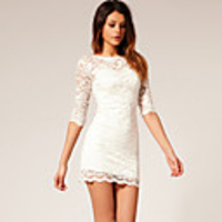 Mler Mid-Hülsen-Spitze-dünnes Kleid (weiß)