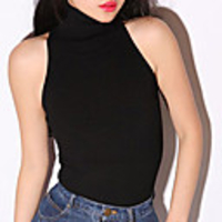 Mler Revers Rückenfrei Sexy Schlank Shirt (schwarz)