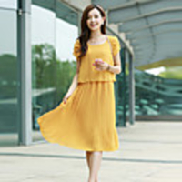 Mlgs Damenmode Kurzarm-Chiffon-Kleid (Gelb)