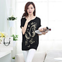 Mlgs Fashion Schmetterlings-Drucken Strass Chiffon-T-Shirt (schwarz)